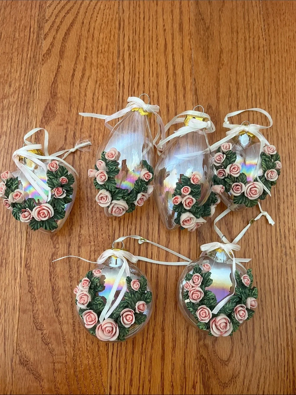 Vintage Victorian Floral Ornaments, Set of 6